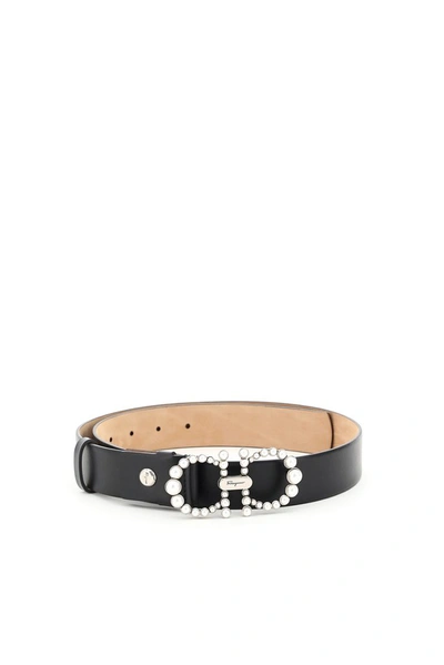 Shop Ferragamo Salvatore  Gancini Pearl Embellished Belt In Black