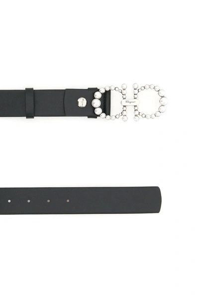 Shop Ferragamo Salvatore  Gancini Pearl Embellished Belt In Black