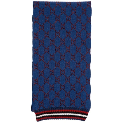 Shop Gucci Gg Knit Scarf In Blue