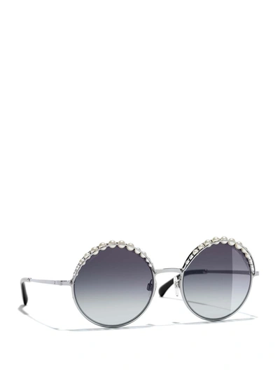 Pre-owned Chanel Round Frame Sunglasses In Silver