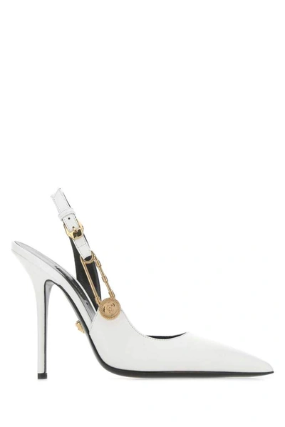 Shop Versace Medusa Safety Pin Pumps In White