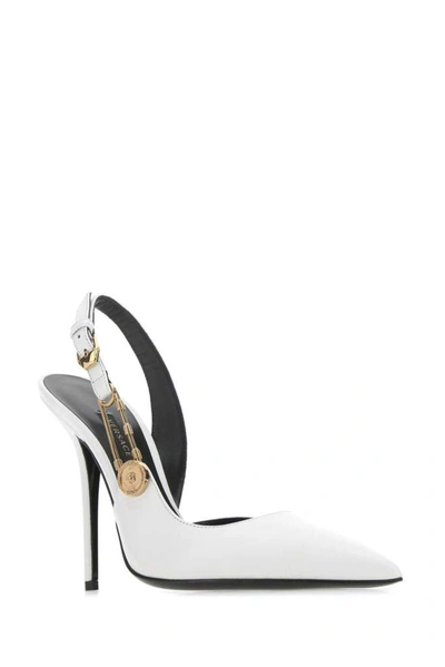 Shop Versace Medusa Safety Pin Pumps In White