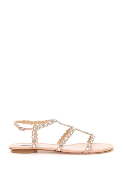 Shop Aquazzura Tequila Embellished Sandals In Beige