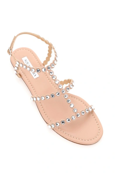 Shop Aquazzura Tequila Embellished Sandals In Beige