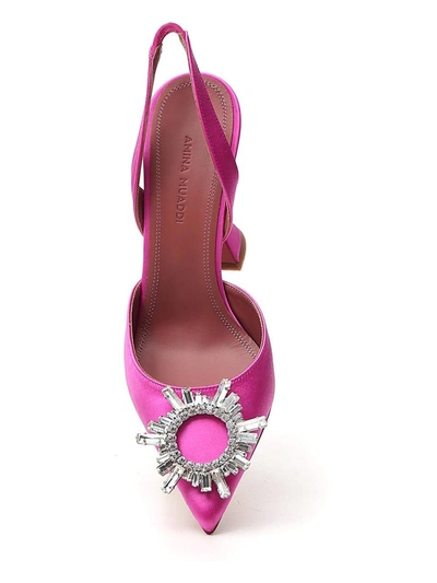 Shop Amina Muaddi Begum Slingback Satin Pumps In Pink