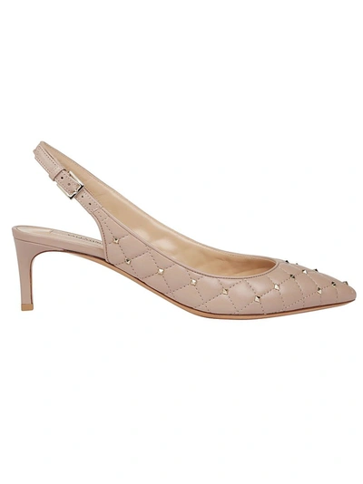 Shop Valentino Garavani Rockstud Slingback Pumps In Beige