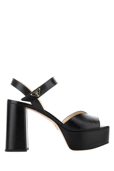 Shop Prada Logo Plaque Platform Sandals In Black