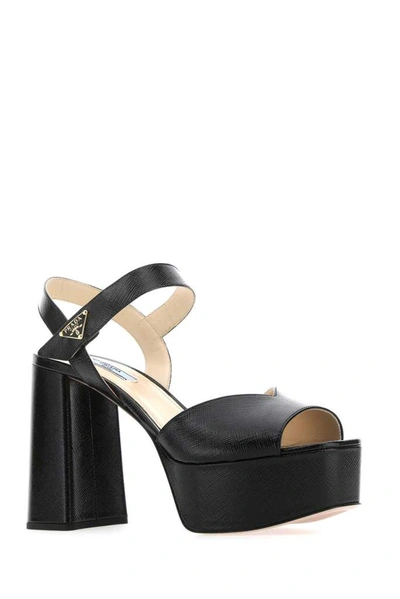 Shop Prada Logo Plaque Platform Sandals In Black