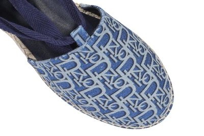 Shop Pinko Ankle Tie Logo Printed Espadrilles In Blue