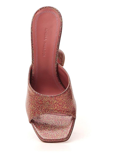 Shop Amina Muaddi Lupita Heeled Glitter Sandals In Multi
