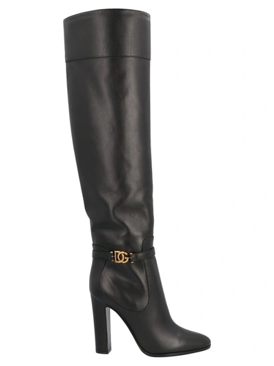 Shop Dolce & Gabbana Dg Millenials Over The Knee Boots In Black
