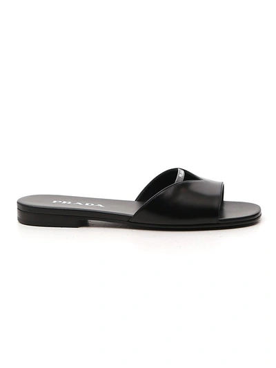 Shop Prada Logo Strap Sandals In Black