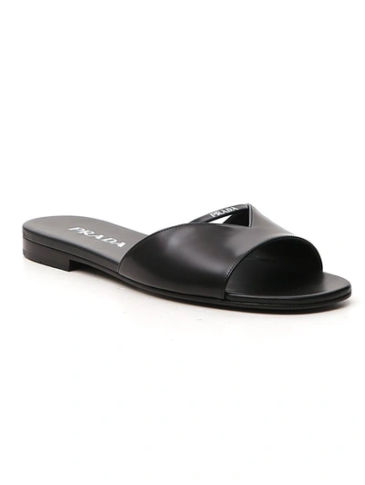 Shop Prada Logo Strap Sandals In Black