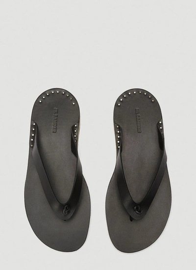 Shop Jil Sander Studded Thong Sandals In Black