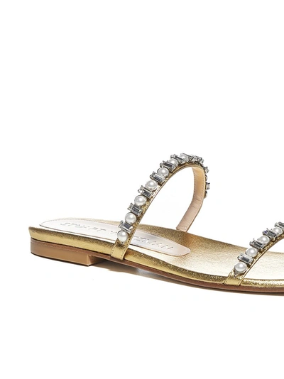 Shop Stuart Weitzman Aleena Shine Flat Sandals In Gold