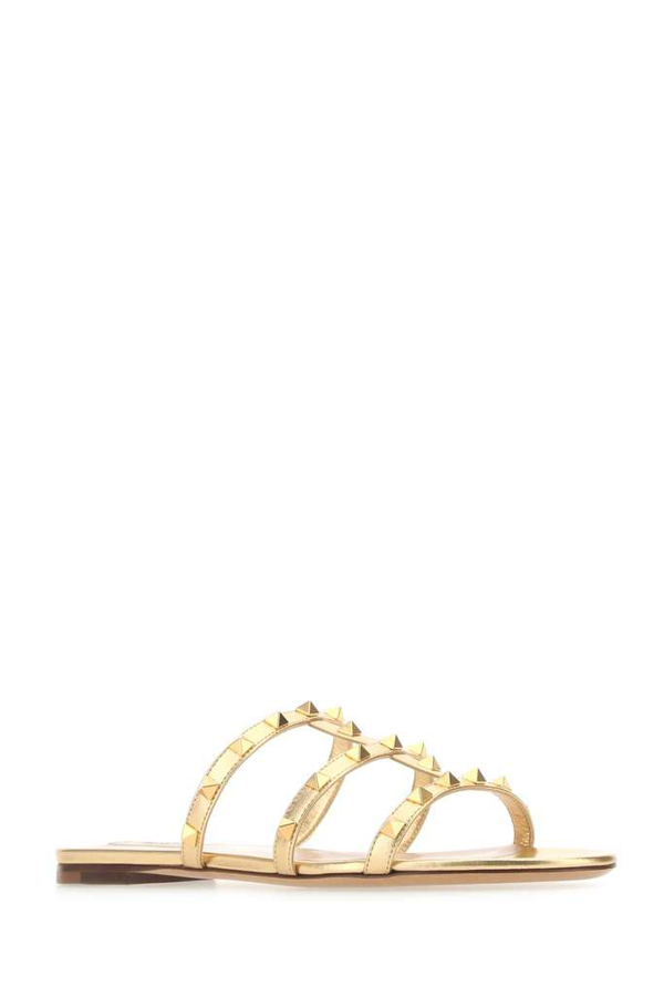 Valentino Garavani Rockstud Caged Flat Slide Sandals In Gold | ModeSens