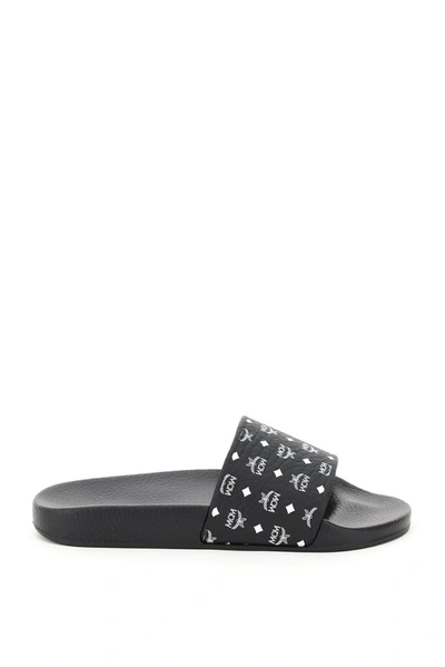 Shop Mcm Logo Monogram Slides In Black