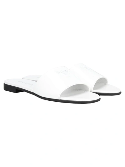 Shop Prada Logo Plaque Sandals In White