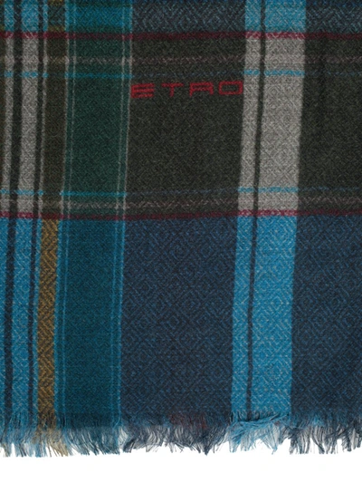 Shop Etro Logo Printed Check Scarf In Multi