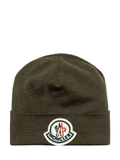 Shop Moncler Logo Patch Beanie In Green