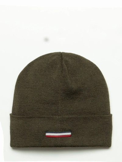 Shop Moncler Logo Patch Beanie In Green