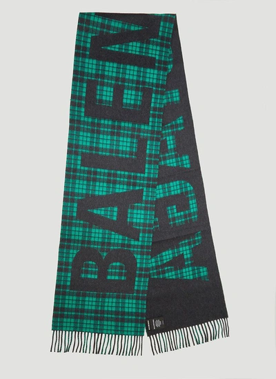 Shop Balenciaga Tartan Giant Logo Scarf In Green