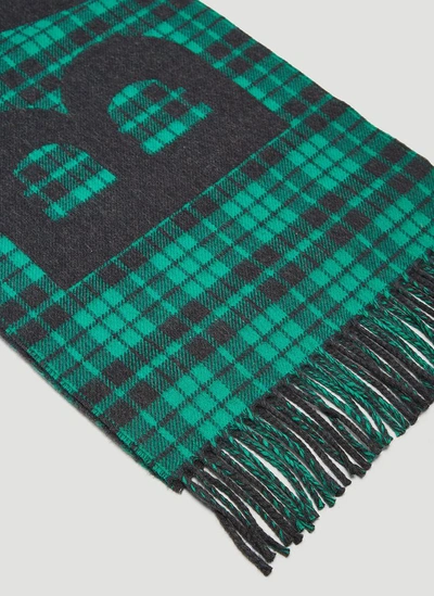 Shop Balenciaga Tartan Giant Logo Scarf In Green