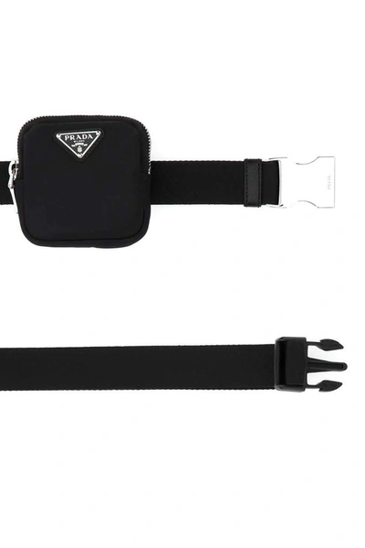 Shop Prada Logo Plaque Pouch Tape Belt In Black