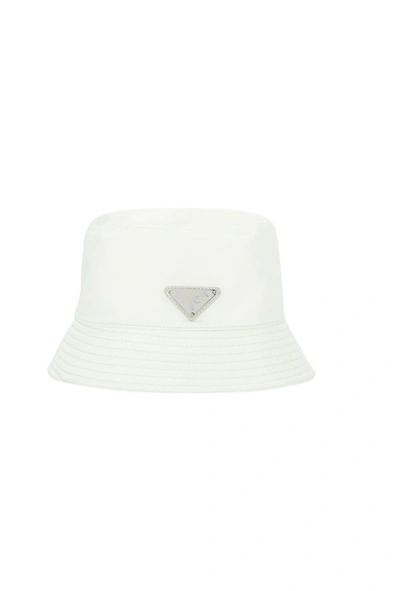 Shop Prada Logo Plaque Bucket Hat In White