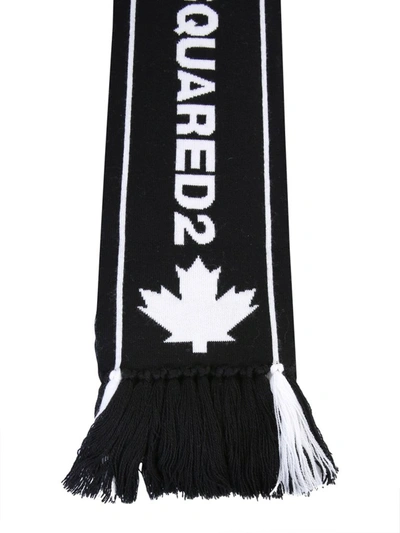 Shop Dsquared2 Logo Intarsia Tasseled Scarf In Black