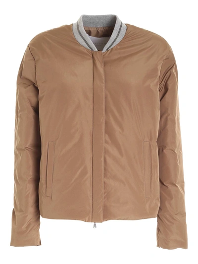 Shop Fabiana Filippi Contrasting Neckline Down Jacket In Brown
