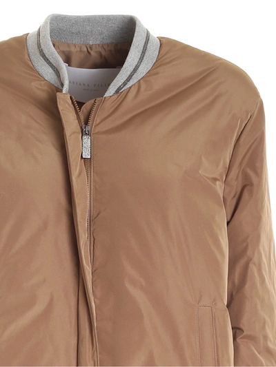 Shop Fabiana Filippi Contrasting Neckline Down Jacket In Brown