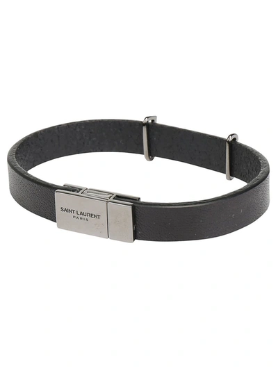 Shop Saint Laurent Ysl Monogram Leather Bracelet In Black