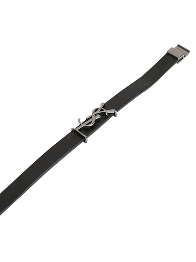 Shop Saint Laurent Ysl Monogram Leather Bracelet In Black