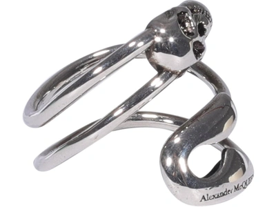 Shop Alexander Mcqueen Safety Pin Skull Detailed Ring In Silver
