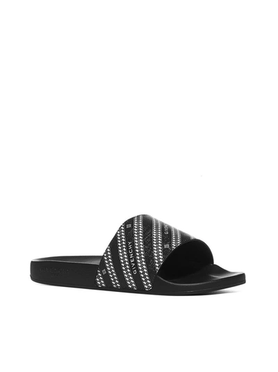 Shop Givenchy Logo Chain Printed Slides In Black