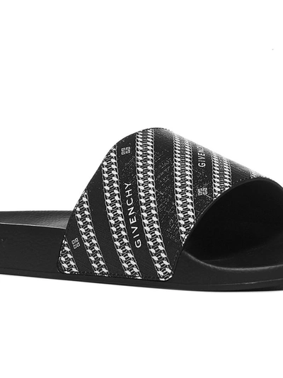 Shop Givenchy Logo Chain Printed Slides In Black