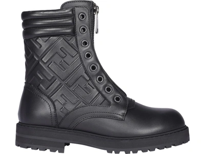 Shop Fendi Ff Motif Embossed Boots In Black