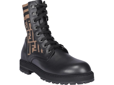 Shop Fendi Ff Motif Combat Boots In Black