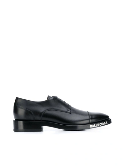 Shop Balenciaga Logo Detailed Derby Shoes In Black