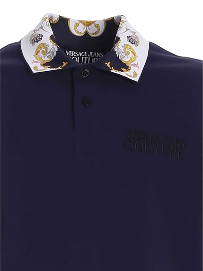 Shop Versace Jeans Couture Logo Print Details Polo Shirt In Blue