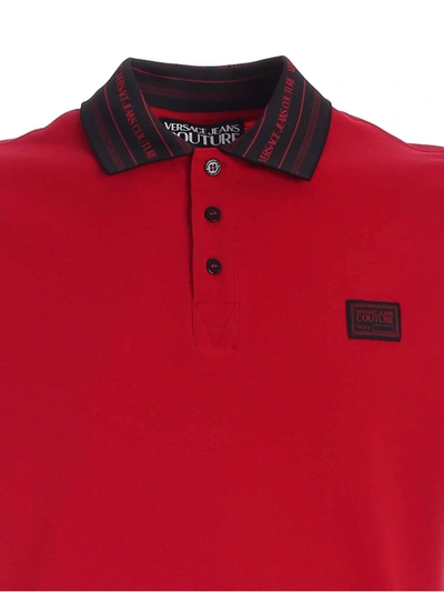 Shop Versace Jeans Couture Lettering Logo Detail Polo Shirt In Red