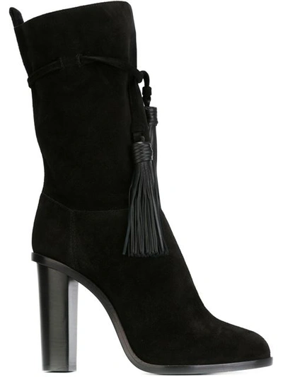 Lanvin Suede & Leather Tasseled Mid-calf Boots In Black