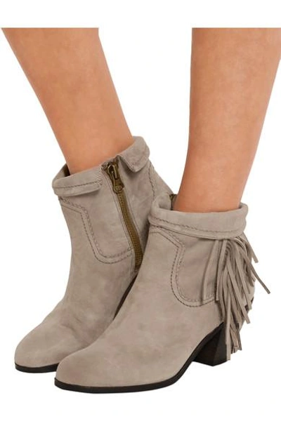 Shop Sam Edelman Louie Fringed Suede Ankle Boots In Neutrals