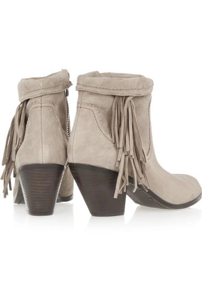 Shop Sam Edelman Louie Fringed Suede Ankle Boots In Neutrals