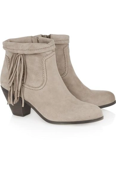 Shop Sam Edelman Louie Fringed Suede Ankle Boots In Neutrals
