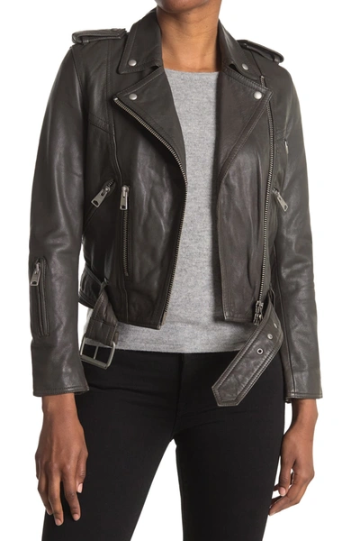 Shop Allsaints Gidley Leather Crop Moto Jacket In Dark Slate