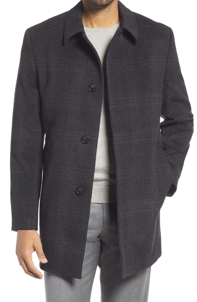 Shop Hart Schaffner Marx Tyler Plaid Wool Blend Topcoat In Charcoal/ Black