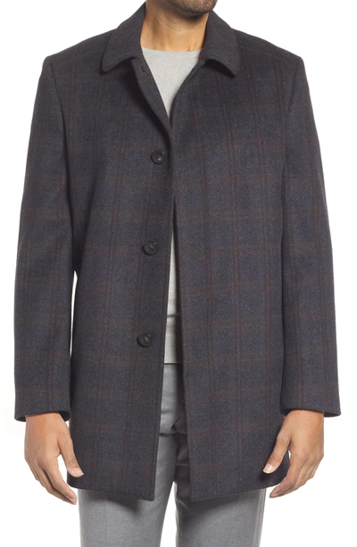 Shop Hart Schaffner Marx Tyler Plaid Wool Blend Topcoat In Charcoal/ Brown