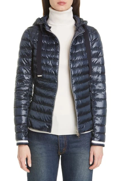 Shop Herno Classic Metallic Trim Hooded Down Puffer Jacket In Navy